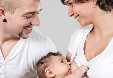 Breastfeeding mom with dad