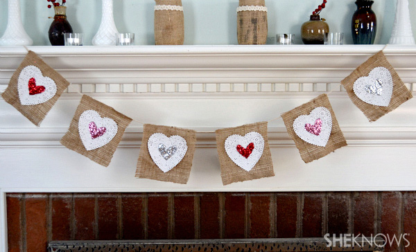 Burlap and lace Valentine's day banner