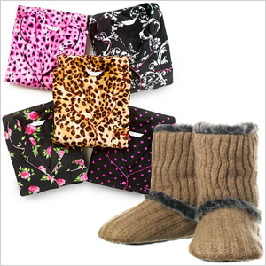 Fleece pajamas and bootie slippers