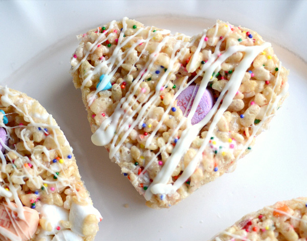 Funfetti conversation heart rice krispies