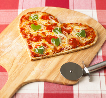 Heart shapped pizza