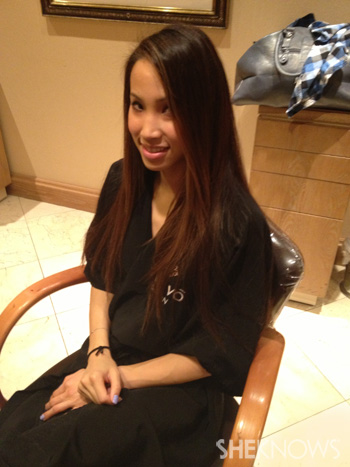 Get Lucy Liu's hairstyle from the 2013 Golden Globes -- Step 1