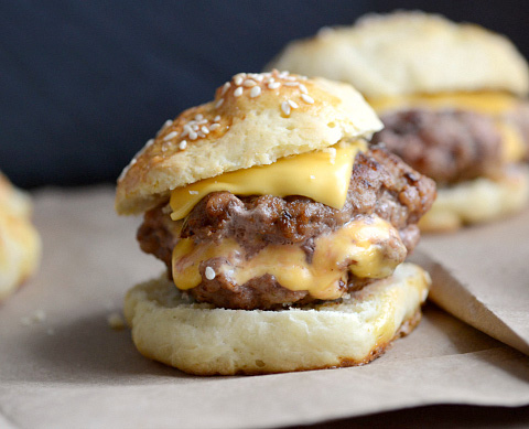 Juicy Lucy sliders with homemade buns