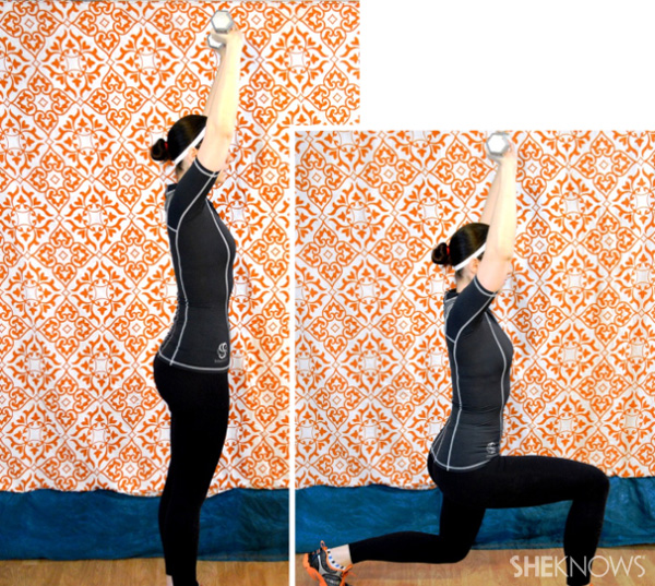 Walking lunge with overhead dumbbells 2