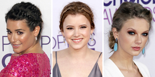 Lea Michele and Taylor Spreitler's braids and Taylor Swift's loose updo at the People's Choice Awards