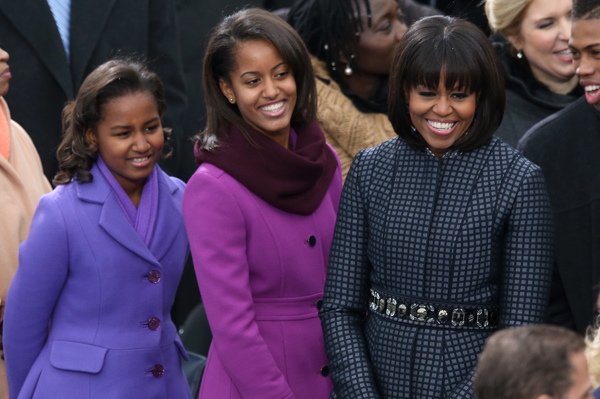 Sasha Obama, Malia Obama, Michelle Obama at the inauguration
