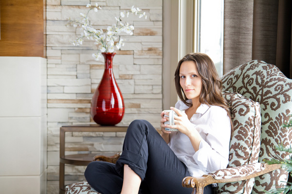 Woman in decorated living room