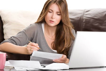 Woman working on her taxes