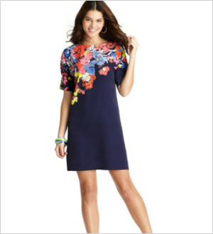 Placed Floral Print Silk Cotton Dress