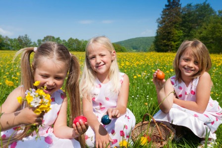 Girls on an Easter egg hunt
