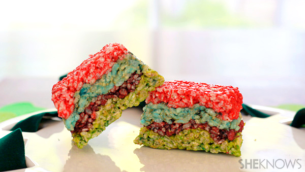 Rainbow crispy rice cereal treats