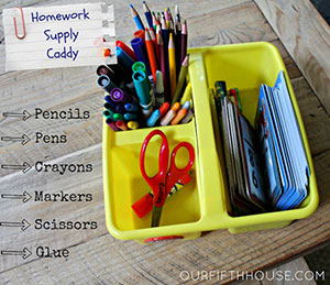 Homework supply caddy