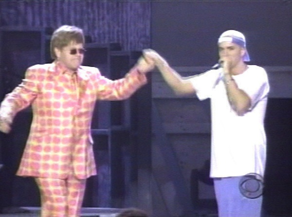 Eminem and Elton John perform at the 2001 Grammy Awards.