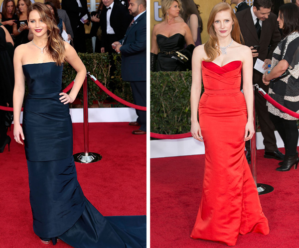 Jennifer Lawrence and Jessica Chastain at the 2013 SAG Awards
