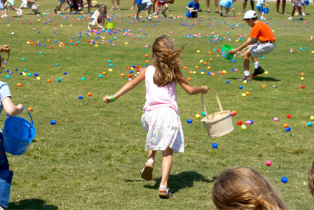 Kids running for Easter eggs