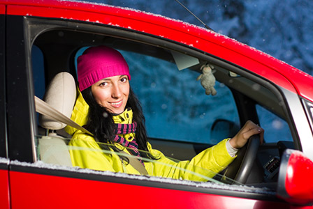 woman driving in snow