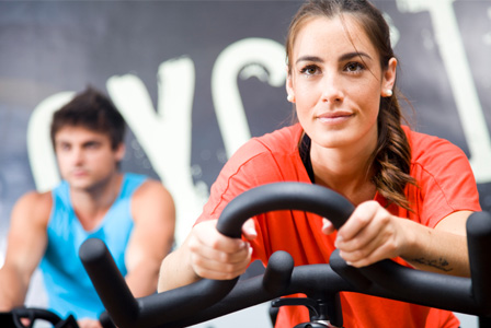 Woman on exercise bike