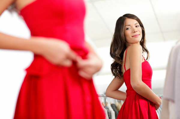 Woman wearing red dress