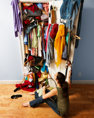 Woman with messy closet