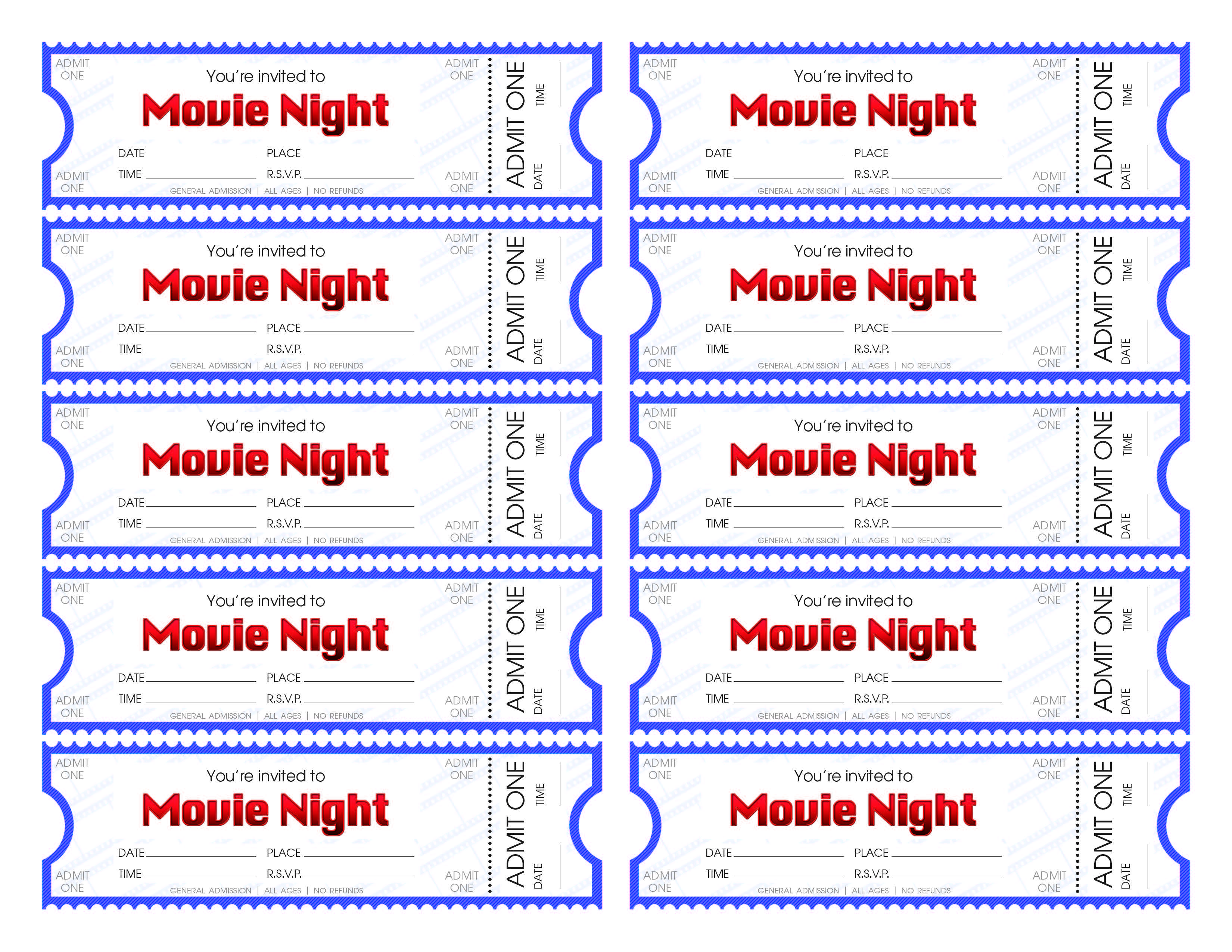 Free Printable Movie Night Ticket Printable