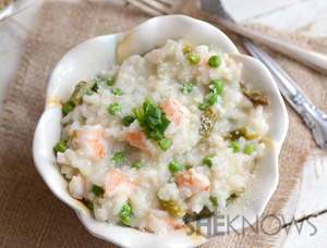 Asparagus, pea and shrimp risotto