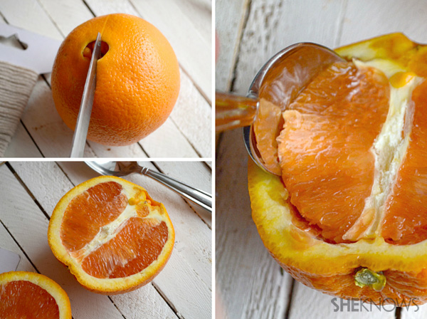 Orange peel bird feeder