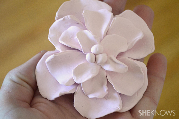 DIY clay flower for milk glass vases
