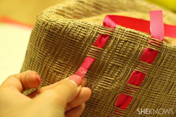 DIY ribbon straw fedora