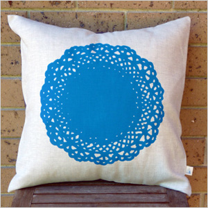 colorful doily-print pillows