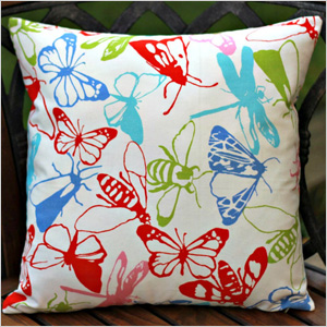 colorful bug-print pillow cove