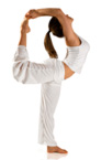 Girl in white stretching in yoga pose
