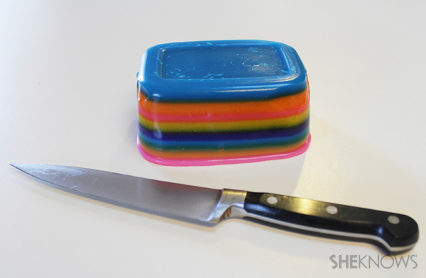 Pinata-colored gelatin removed from the plastic container