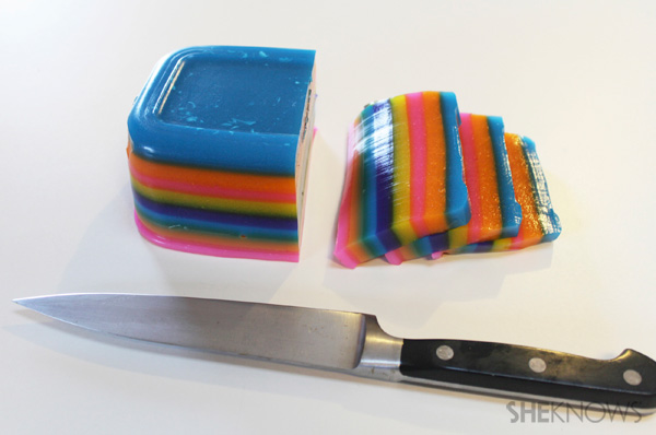 Slice the pinata-colored jello