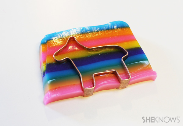 Cutting the jello into pinata-shapes