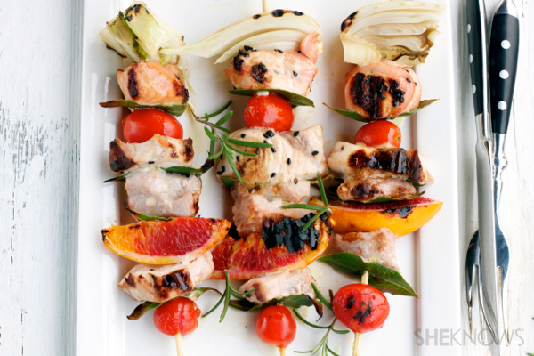 tuna, salmon and swordfish skewers