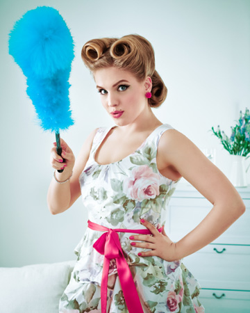 Woman cleaning home