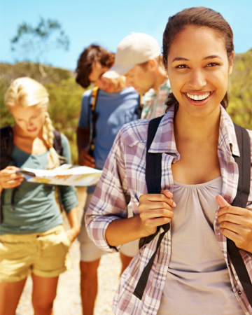 Woman travelling with tour group