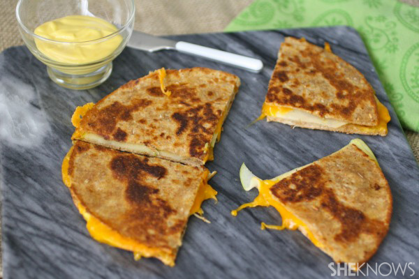 Apple and cheddar quesadillas with honey mustard spread