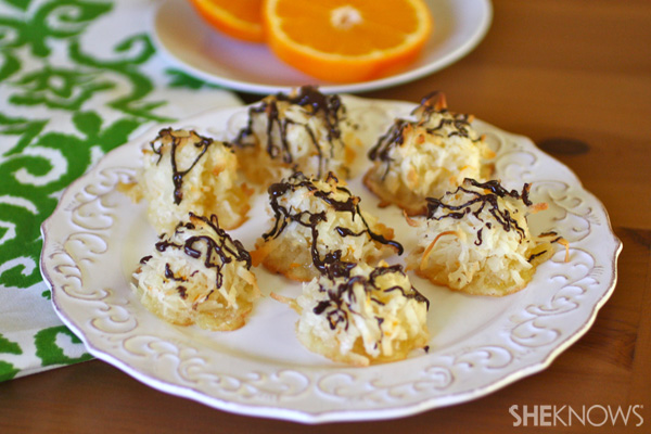 Chocolate drizzled coconut-orange macaroons