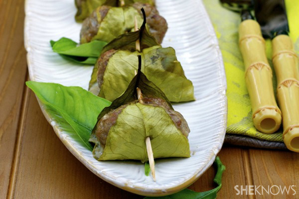 lemon leaf-wrapped meatballs