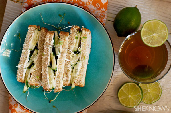 Mini cucumber tea sandwiches with whipped dill cream cheese
