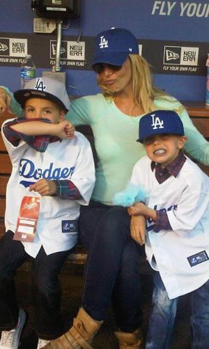 Britney Spears and her sons at Dodgers game