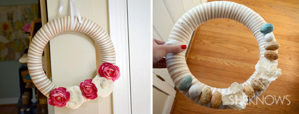 DIY yarn wreath with attachments