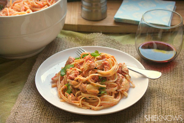 Linguini with chicken and parmesan artichoke blush sauce recipe