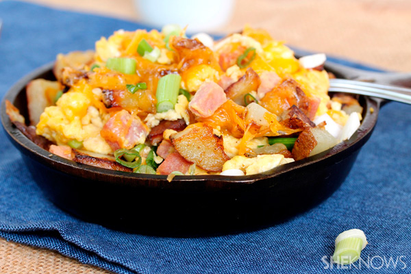 Fried potato, egg, and ham scramble recipe