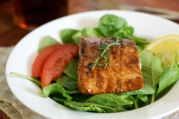 Bourbon and brown sugar grilled salmon salad