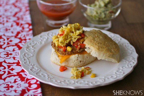 Western-style scrambled egg and sausage sandwiches