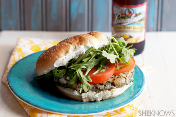 Spinach feta chicken burgers with rosemary mayo