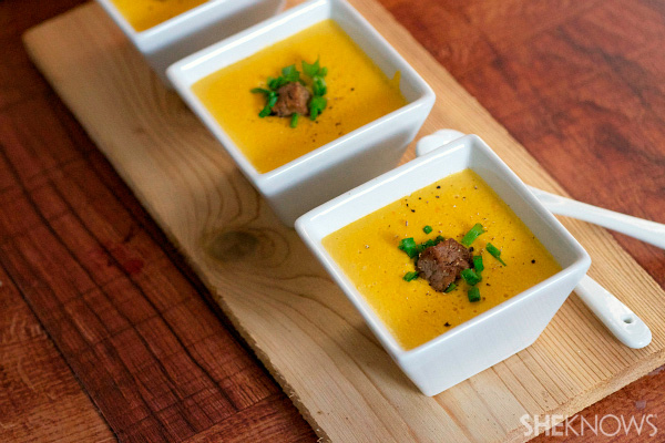 Chilled southwestern corn & steak soup shooters