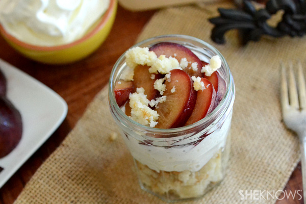 Roasted plum cobbler parfait